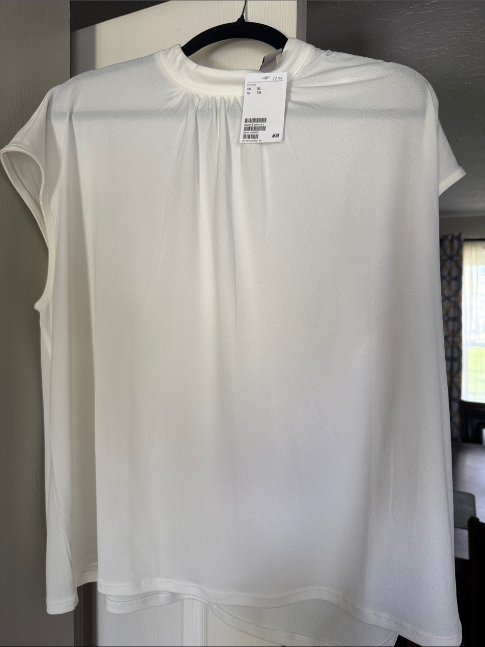H&M Cream Cap-Sleeve Gathered-Neck Blouse